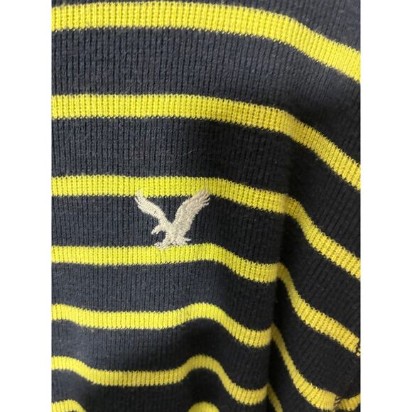 American Eagle Waffle Knit Shirt Mens Large Blue Green Stripe Thermal - Picture 3 of 6